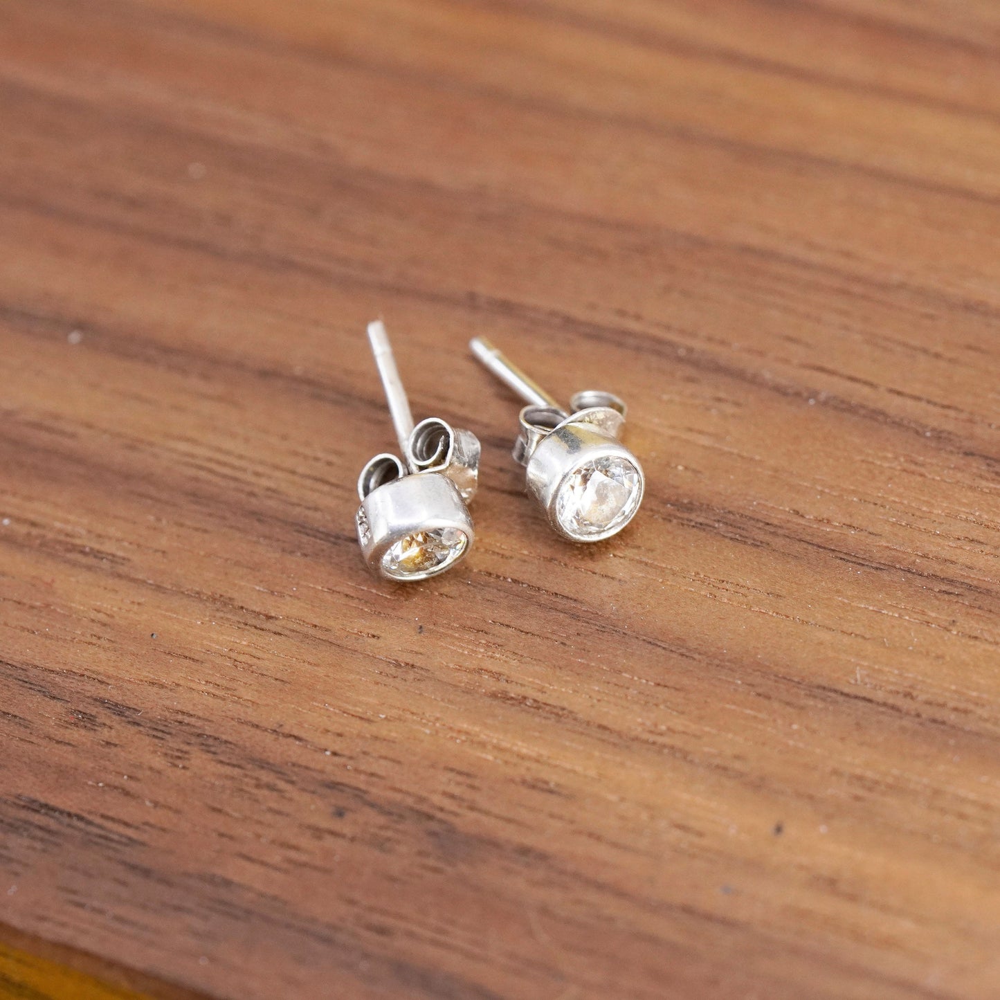 5mm, vintage Sterling silver clear round crystal studs, cz earrings