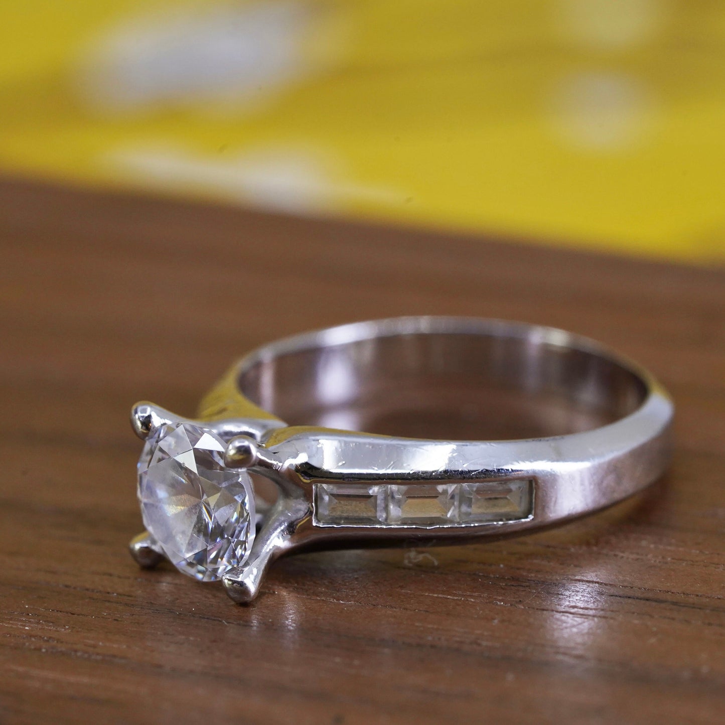 Size 8, vintage Sterling silver 925 engagement ring with cz
