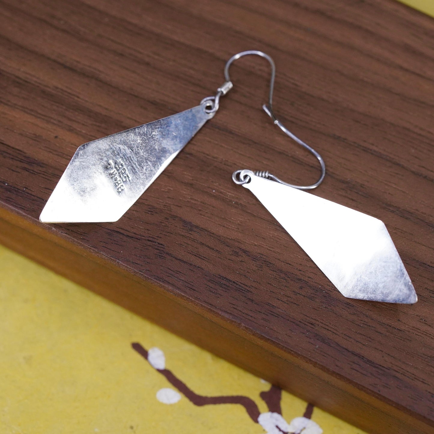 Vintage Mexican Sterling silver earrings, 925 swirly cutout diamond dangles
