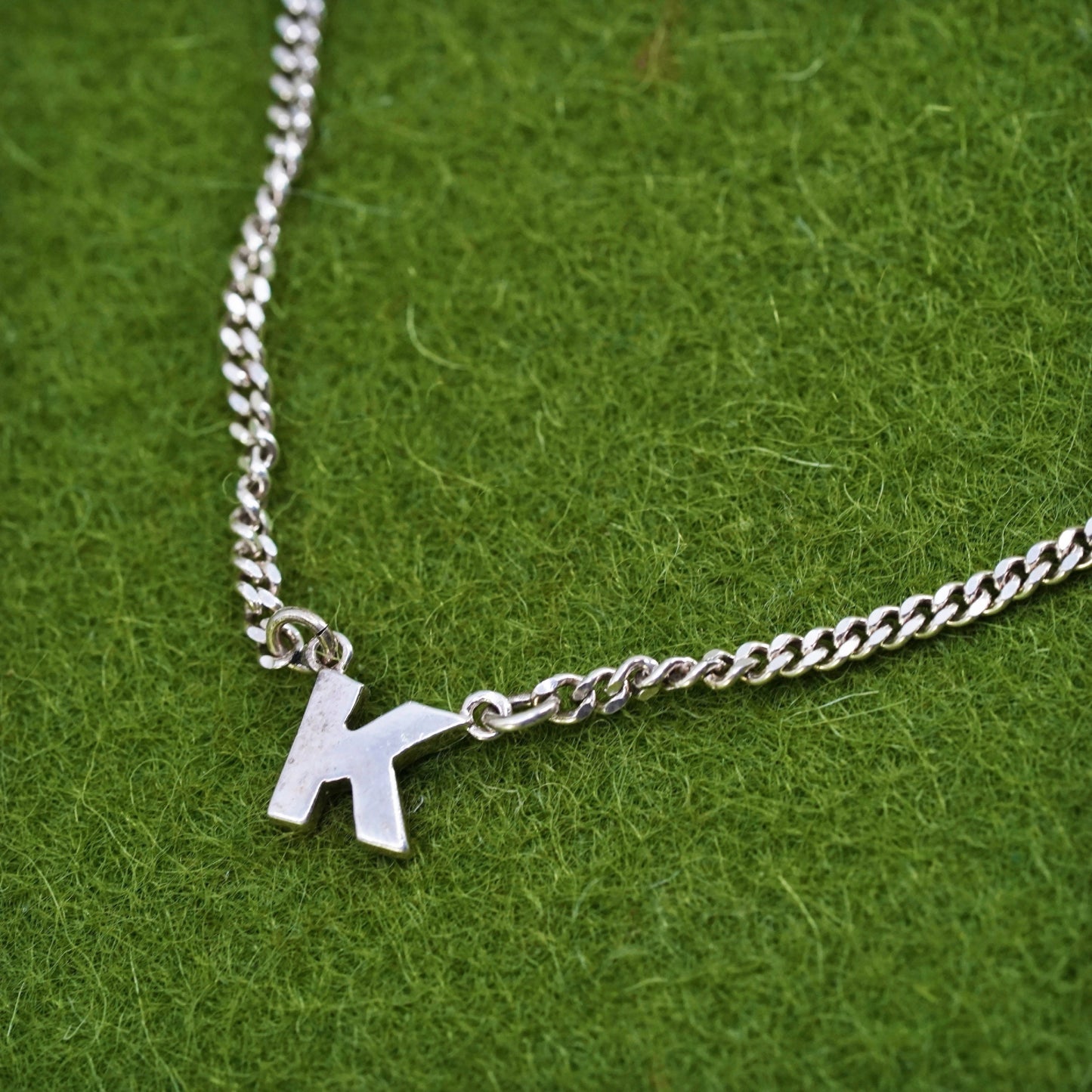 6.75+1” 1.6mm, sterling 925 silver bracelet, Italy curb chain Letter K charms