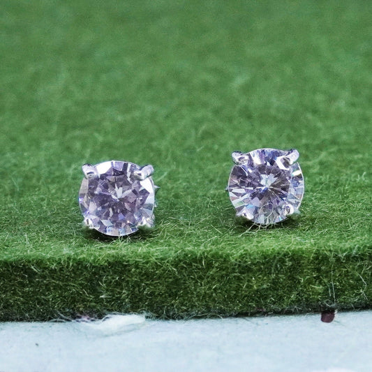 6mm, Vintage sterling silver genuine cz studs, fashion minimalist earrings