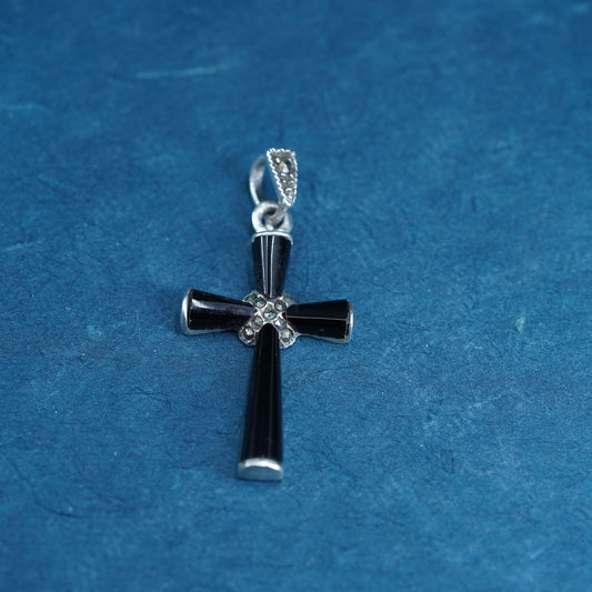 Vintage Sterling 925 silver handmade pendant with marcasite cross pendant