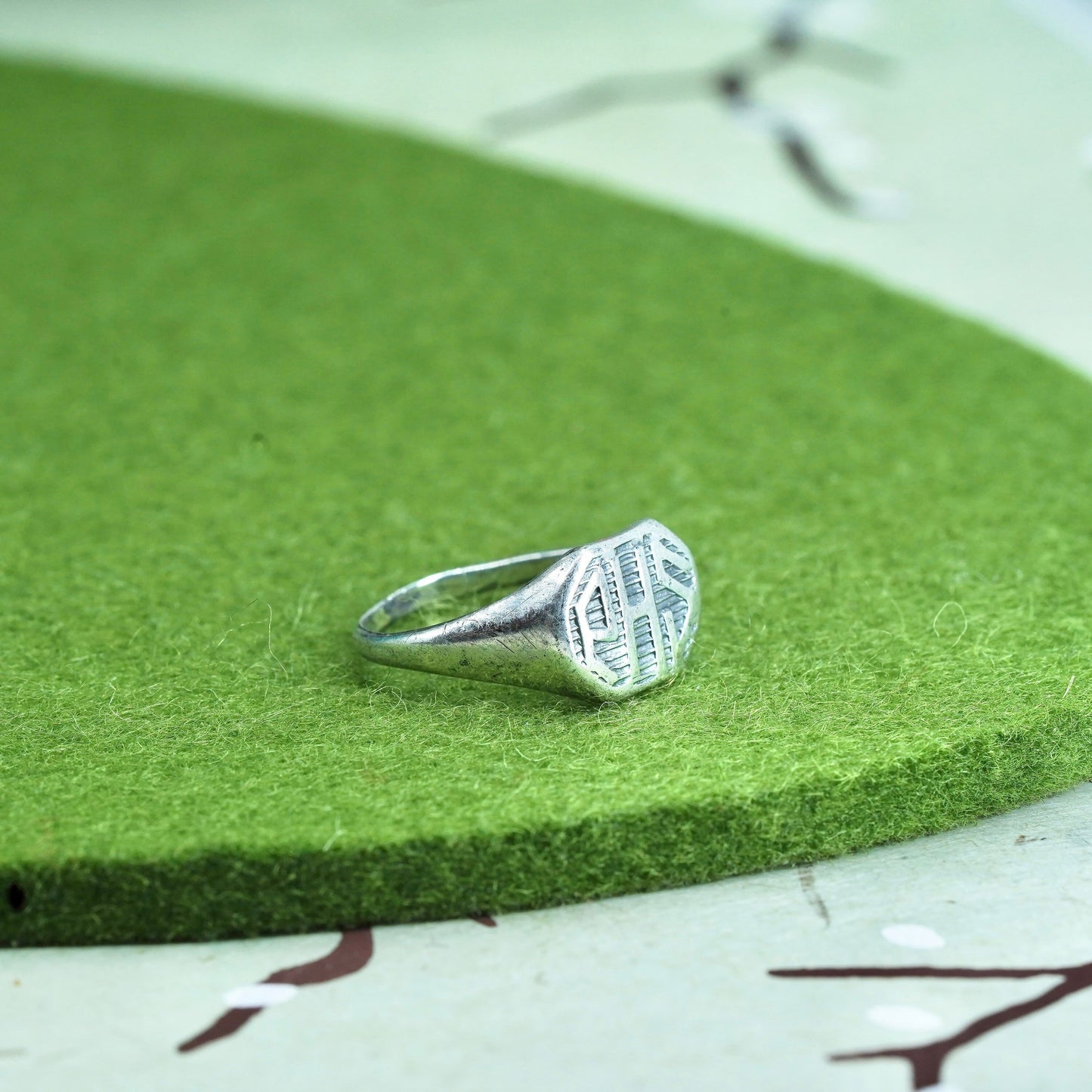 Size 7.5, vintage Sterling silver handmade ring, 925 monogram “EHS” band