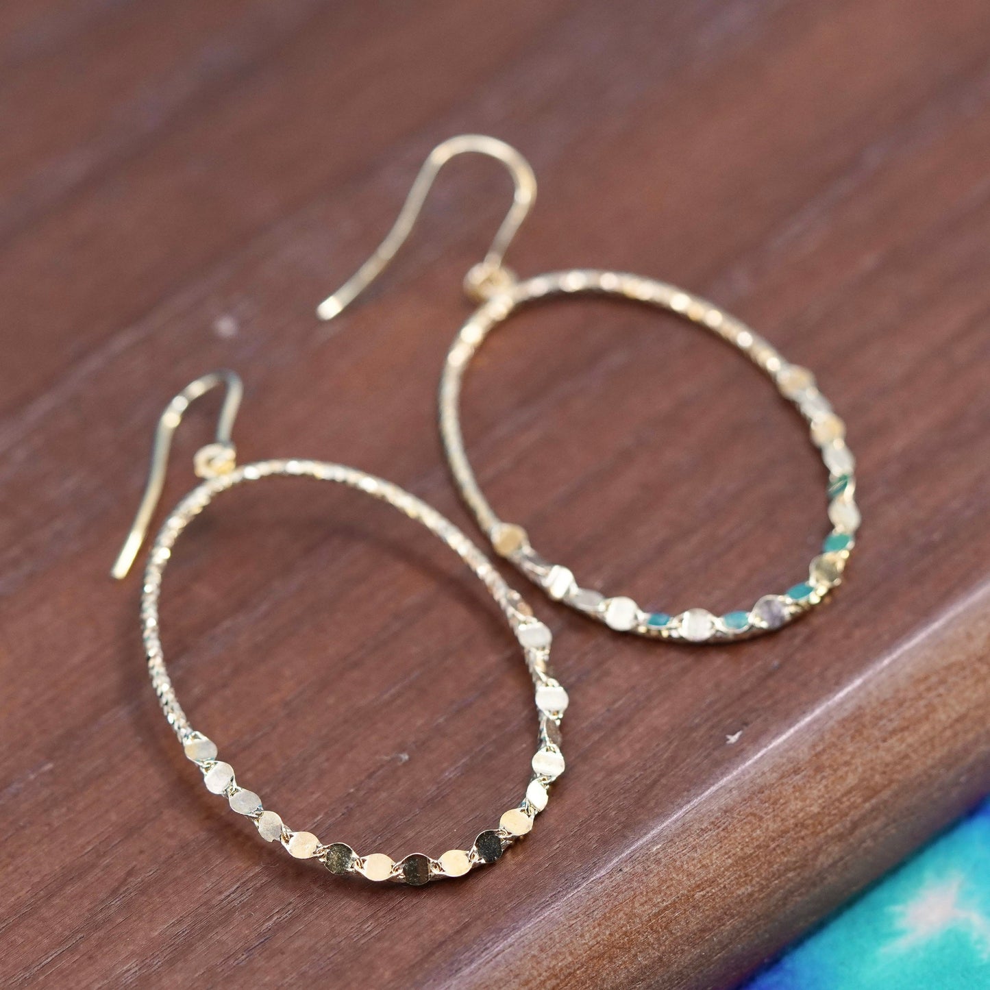 Italy Vermeil gold over sterling silver earrings, textured 925 oval dangles