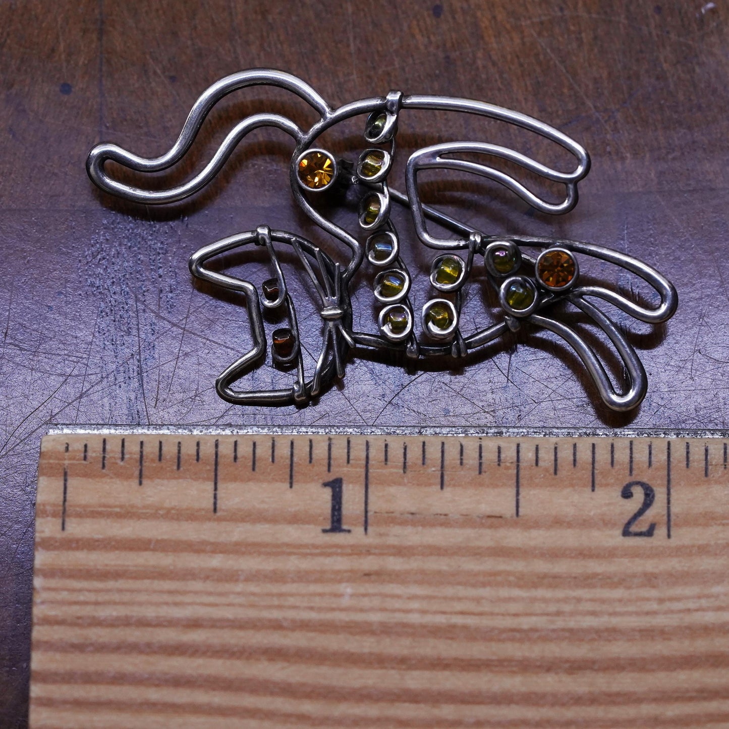 Vintage southwestern sterling 925 silver handmade kitty cat brooch pin amber