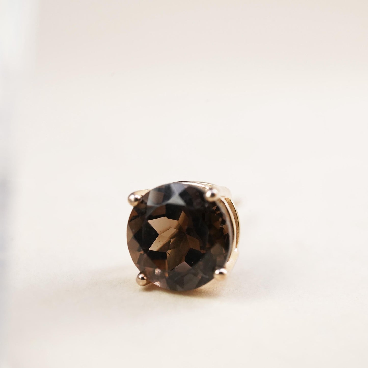 Vintage vermeil gold over single earring. Sterling 925 silver stud smoky quartz