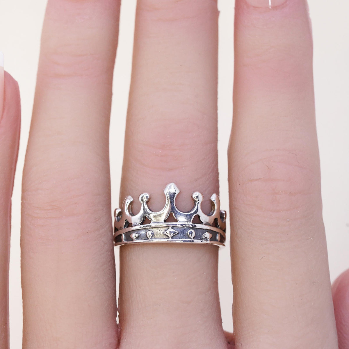 Size 6.75, Sterling Silver Royal Princess Tiara Band, Openwork Crown 925 Ring