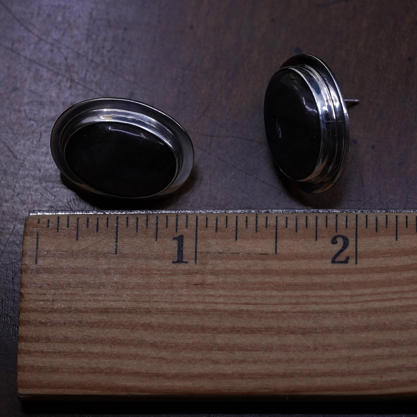 Vintage Mexican sterling silver handmade earrings, 925 oval studs labradorite