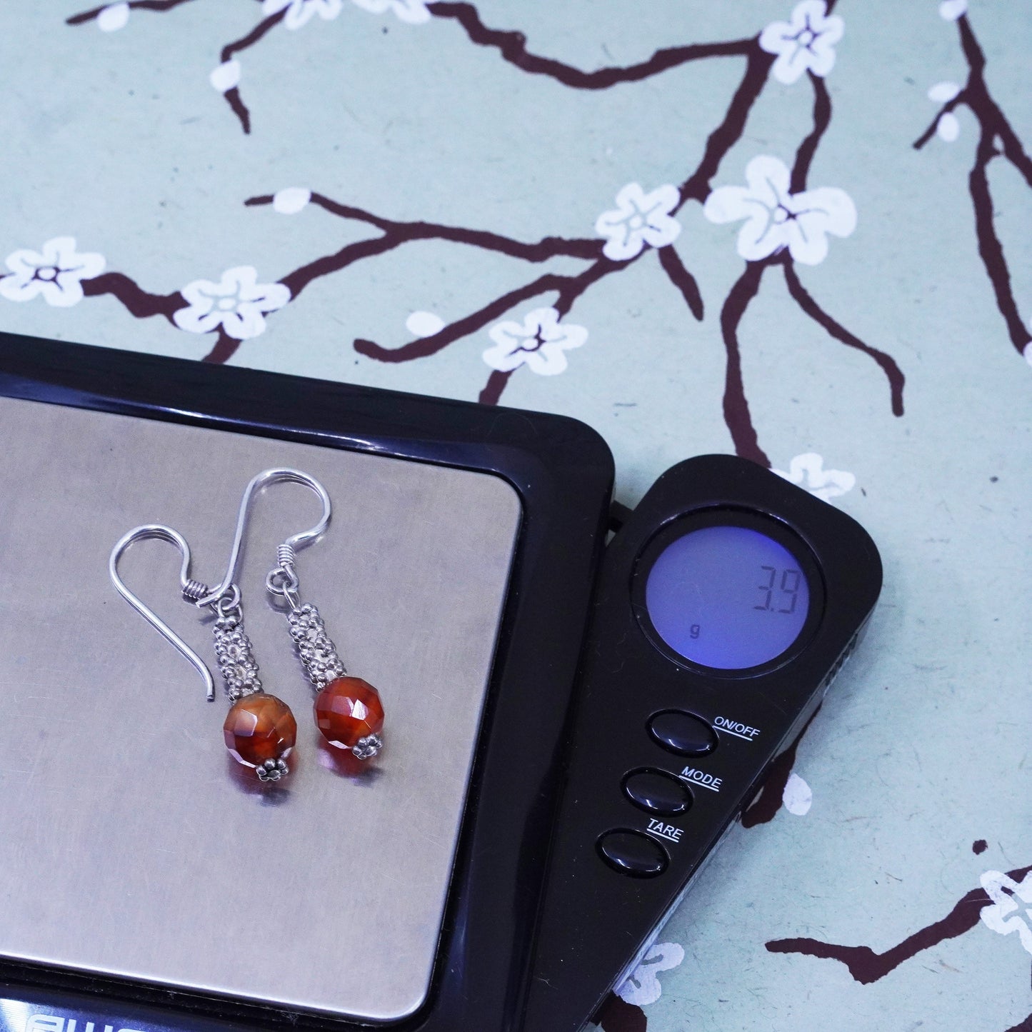 Vintage sterling 925 silver handmade earrings with carnelian beads