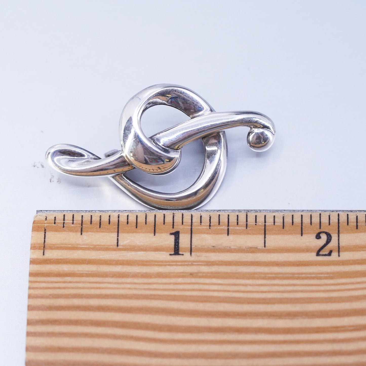 Vintage sterling silver handmade brooch, modern 925 music note symbol pin