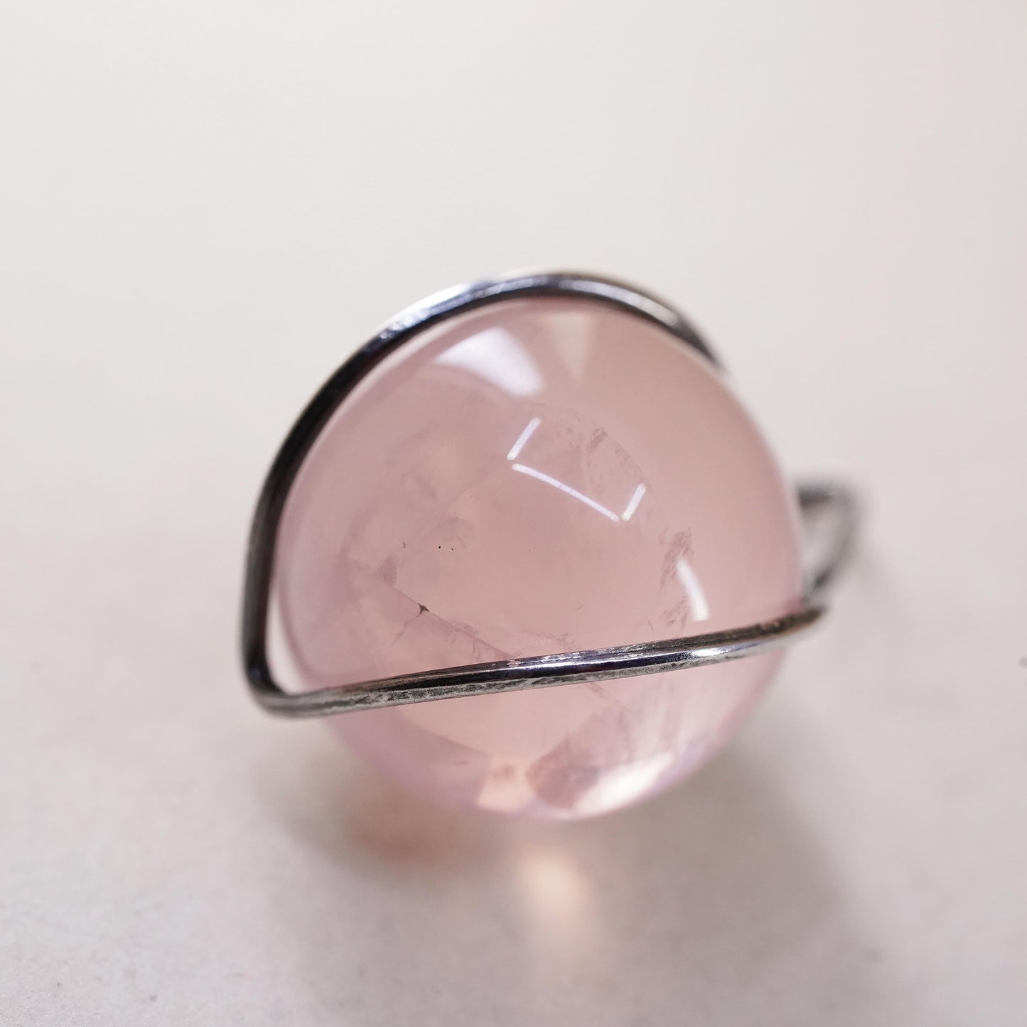 VTG handmade sterling silver charm, solid 925 silver pink quartz bead pendant