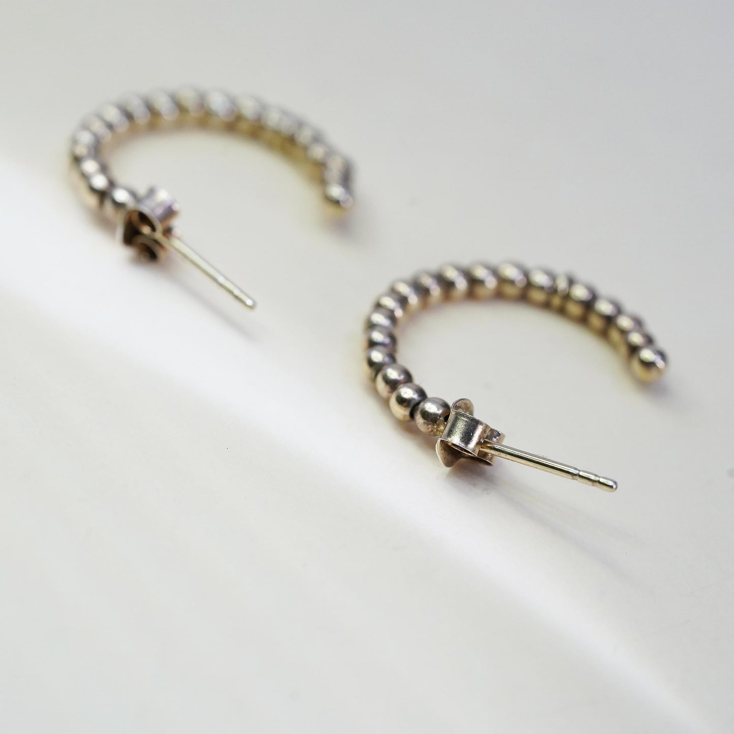 1", VTG yellow gold plated sterling 925 silver loop earrings, bead hoops huggie