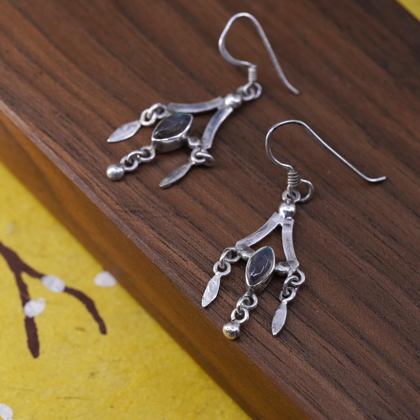 Vintage Sterling silver handmade earrings, 925 silver with moonstone dangles