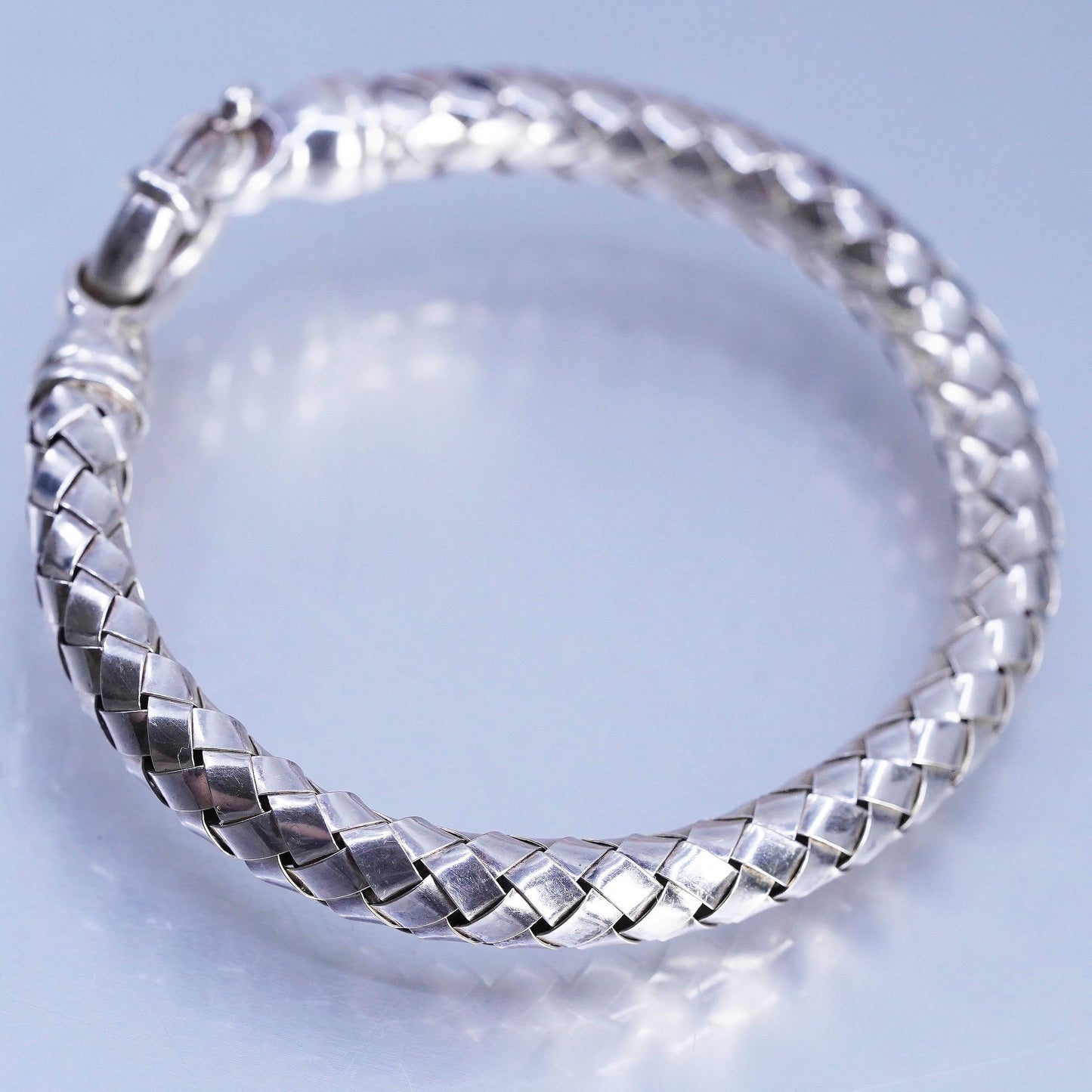 6.5" 925 Sterling Silver Woven Chain Bracelet, Basket Weave Bracelet, Italian