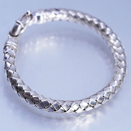 6.5" 925 Sterling Silver Woven Chain Bracelet, Basket Weave Bracelet, Italian
