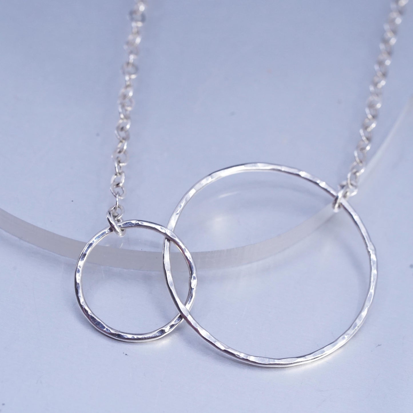17+3" Italy Sterling 925 silver flatten circle chain necklace entwined pendant