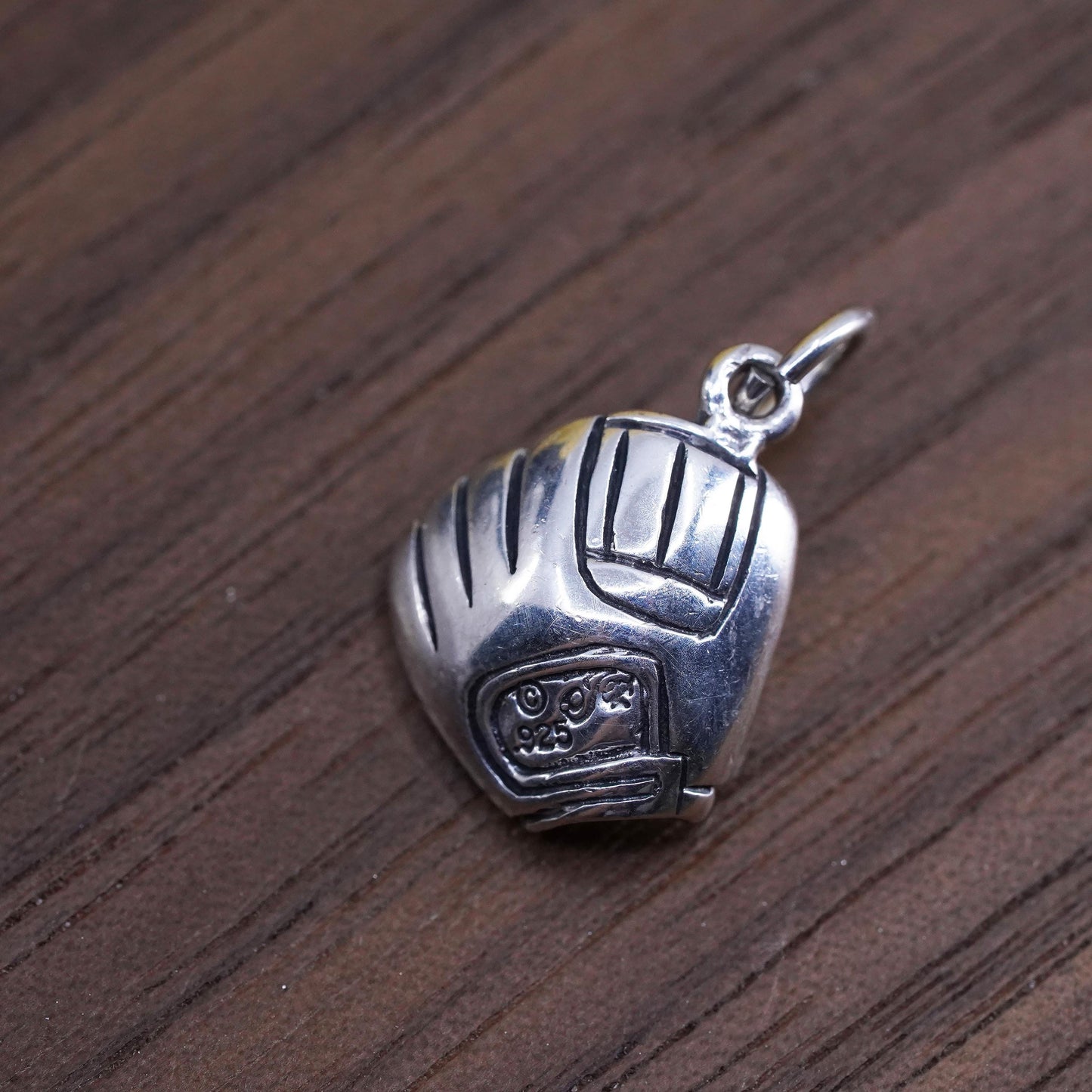Vintage Sterling silver handmade ball charm, 925 baseball glove pendant