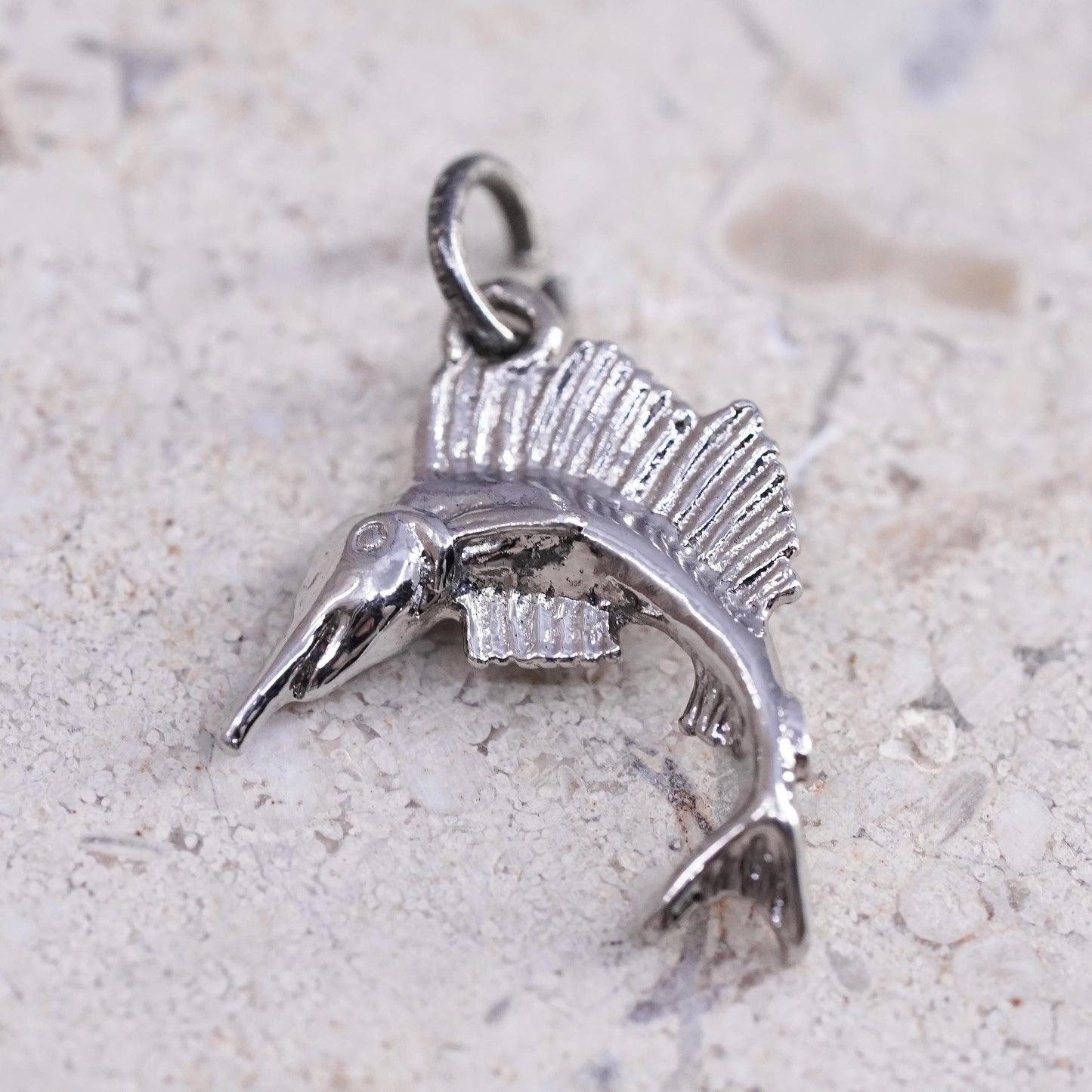 Vintage Sterling silver handmade pendant, 925 swordfish fish charm