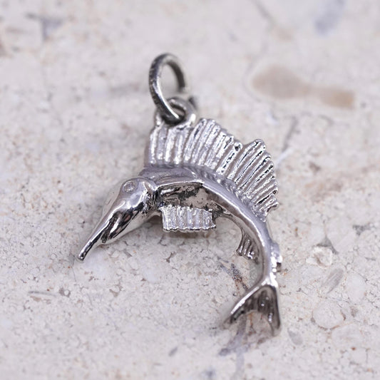 Vintage Sterling silver handmade pendant, 925 swordfish fish charm