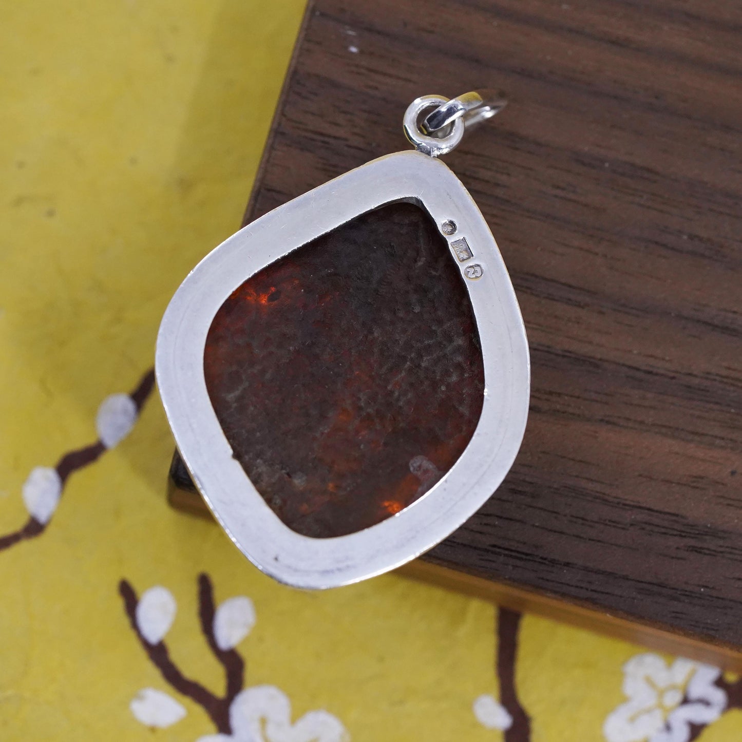 Vintage Sterling 925 silver handmade pendant with amber