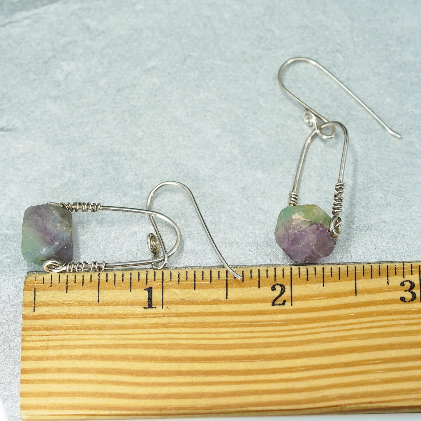 Vintage Sterling 925 silver handmade earrings with fluorite nugget