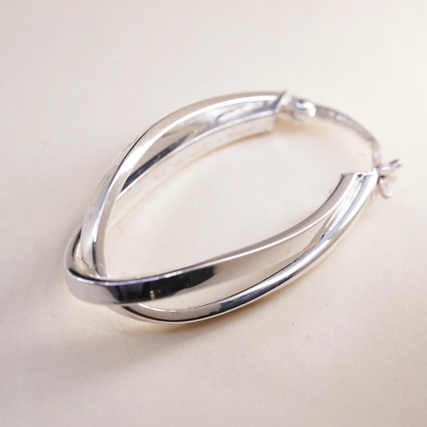 1.25", VTG sterling 925 silver loop single earring, entwined minimalist hoop