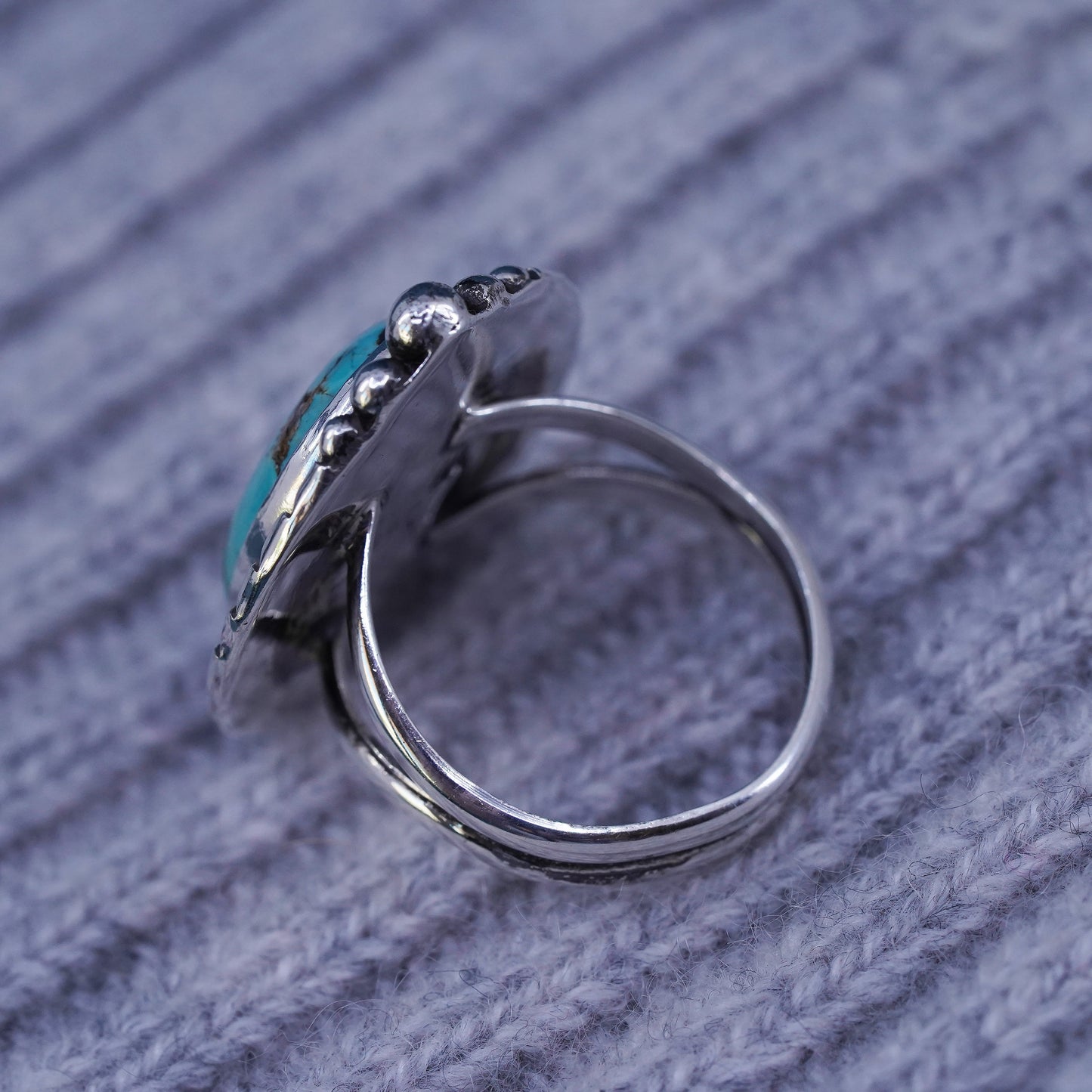 Size 10, Native American Annie Chapo Sterling 925 silver ring with turquoise