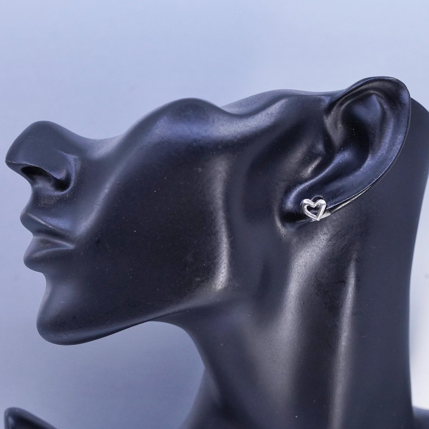 Vintage Sterling 925 silver handmade heart earrings, studs