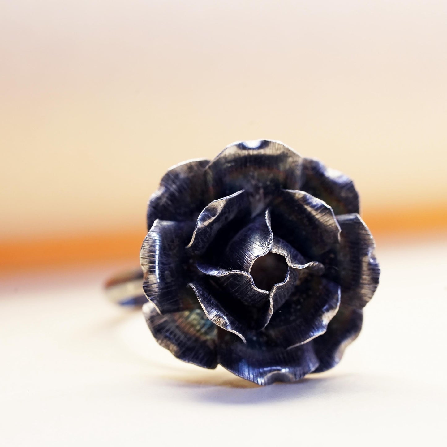 Size adjustable, vintage Mexican Sterling silver ring, 925 rose flower ring