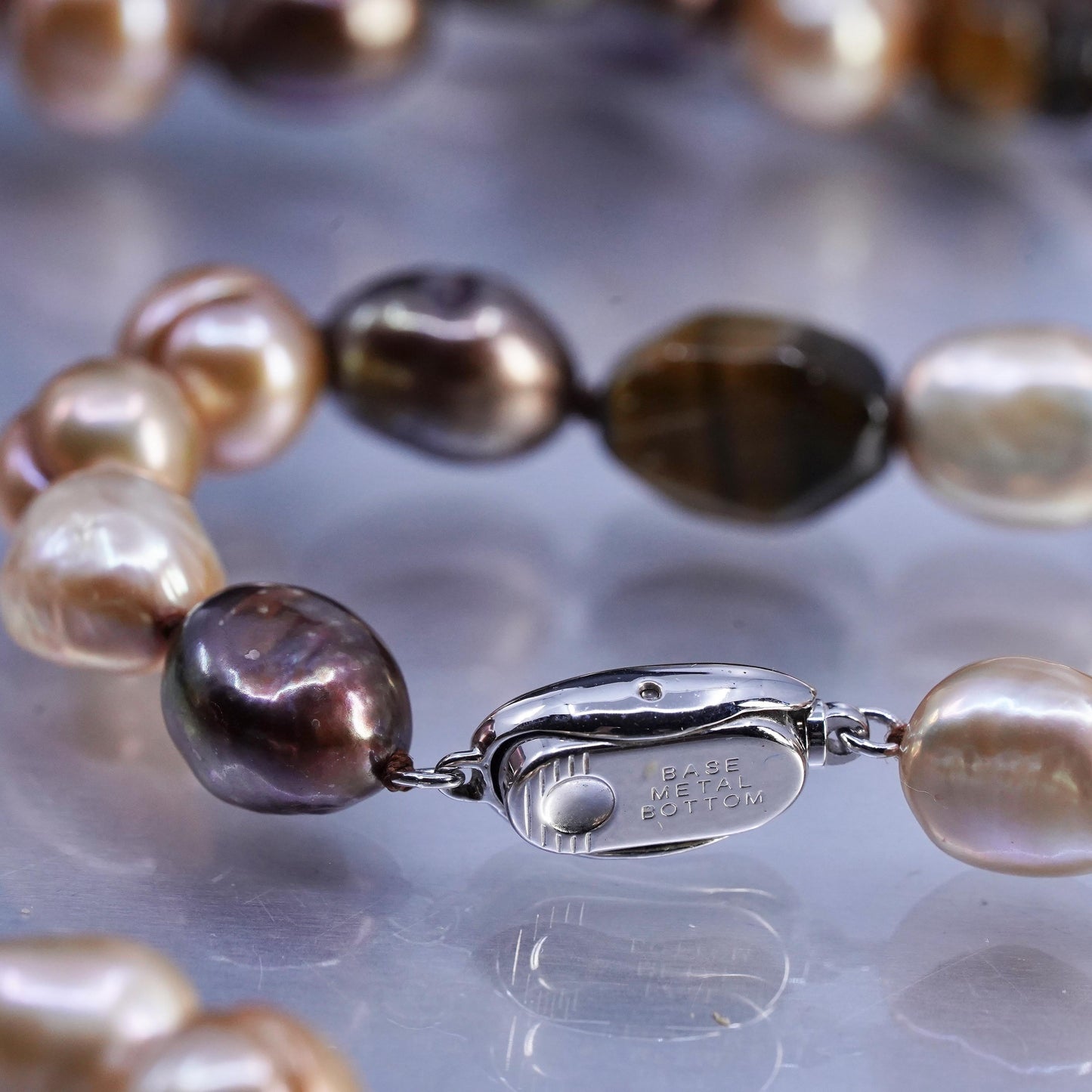 36”, Sterling 925 silver extra long necklace golden tiger eye, pearl nugget