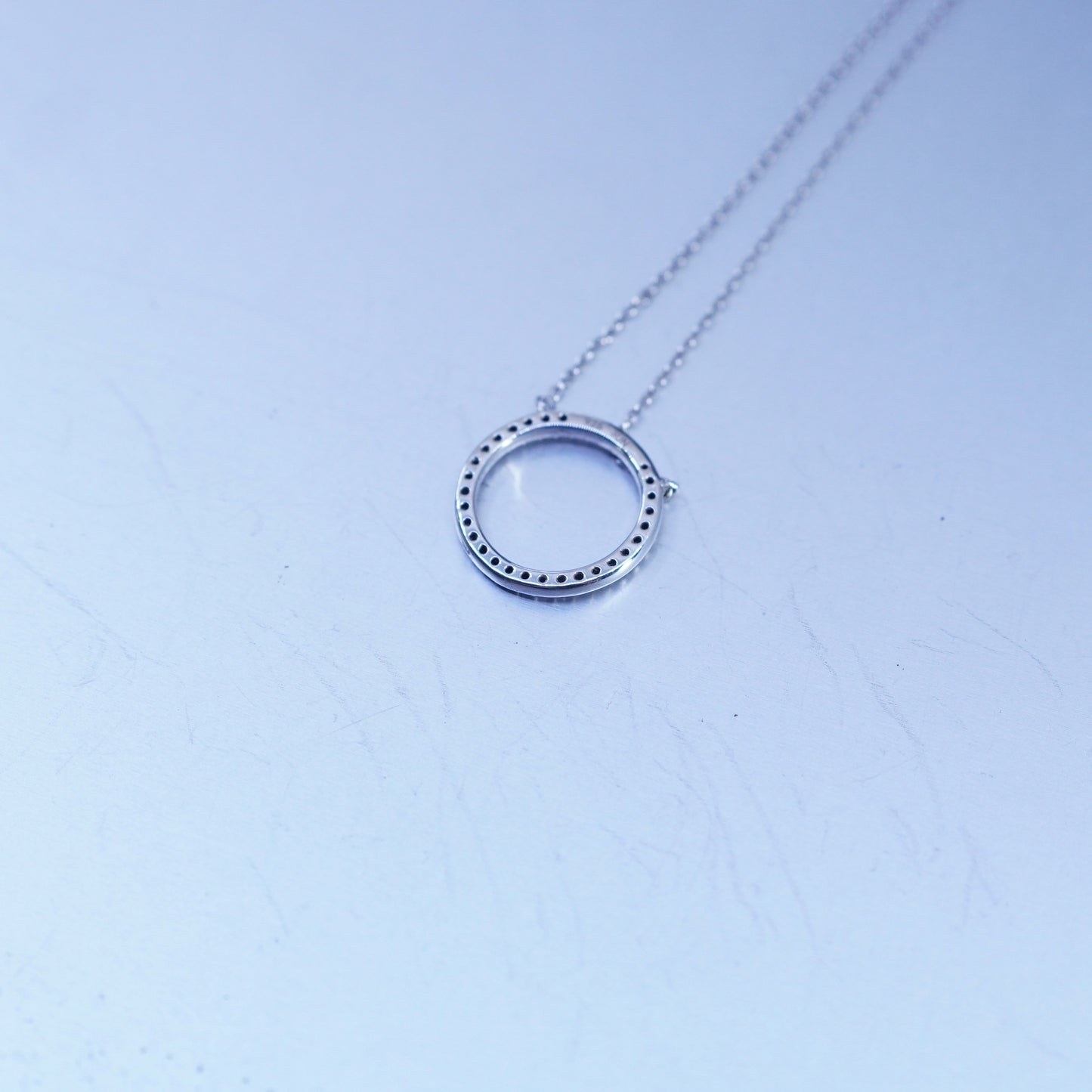 16+2”, Sterling 925 silver handmade circle necklace diamond circle pendants
