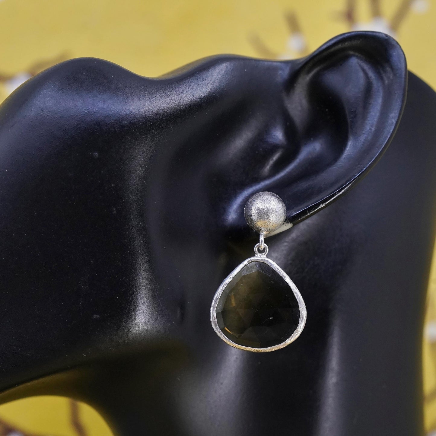 Vintage Sterling 925 Silver Brown Smoky Quartz teardrop handmade Earrings