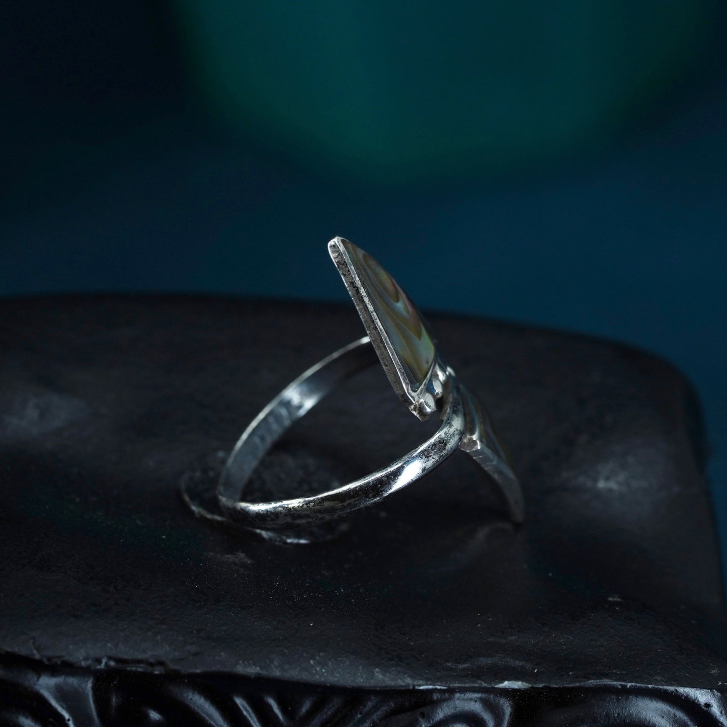 Size 4, vintage mexico sterling 925 silver handmade wrap ring with abalone