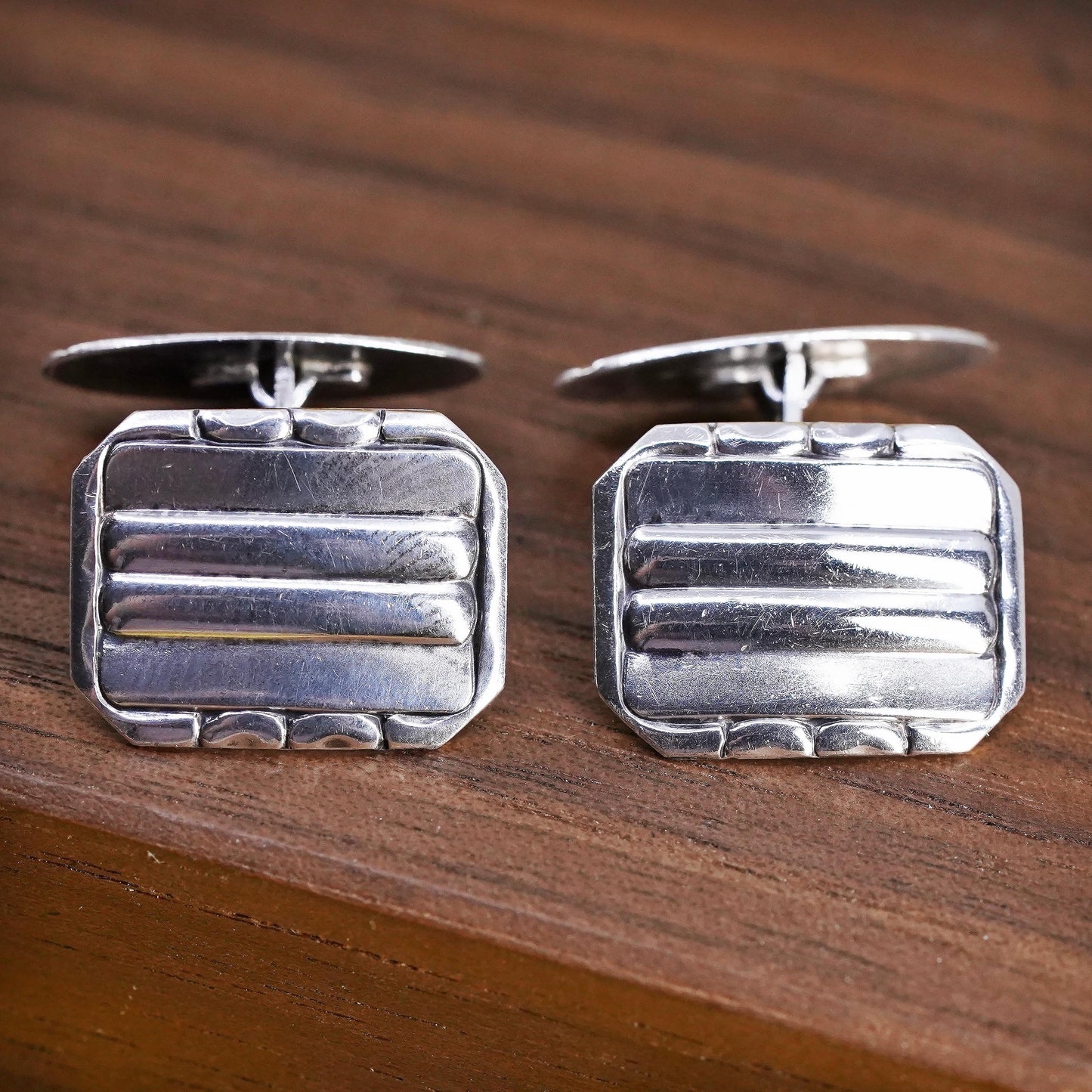 Vintage handmade sterling silver cufflink, 925 textured cuff links