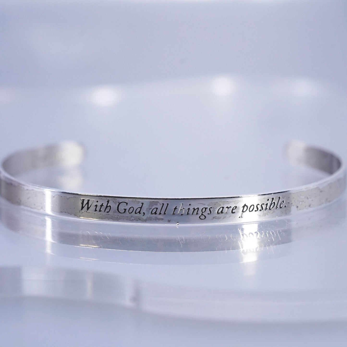 6.5", Sterling 925 silver bracelet, quote cuff god, all things are possible