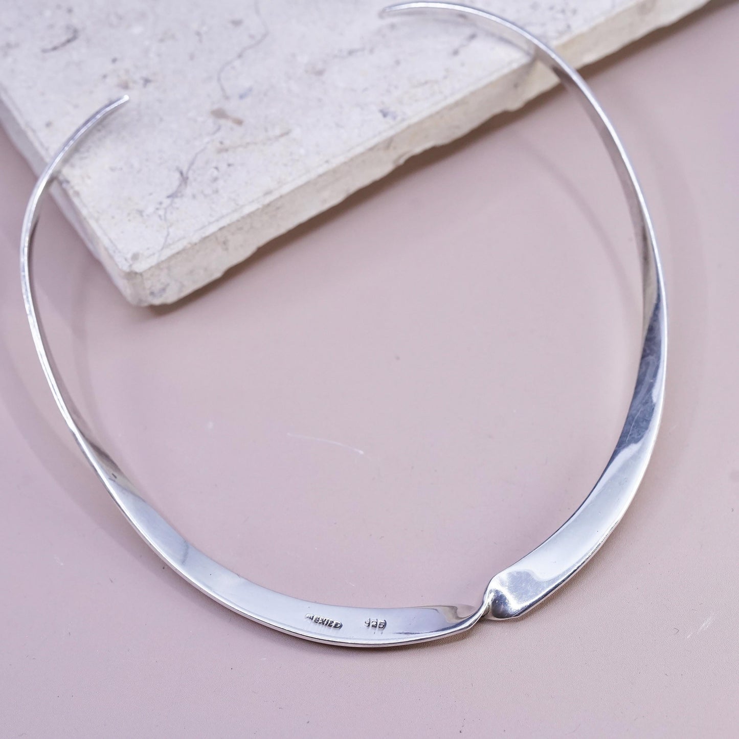 12", VTG Mexican Sterling silver necklace, twisted 925 choker collar necklace