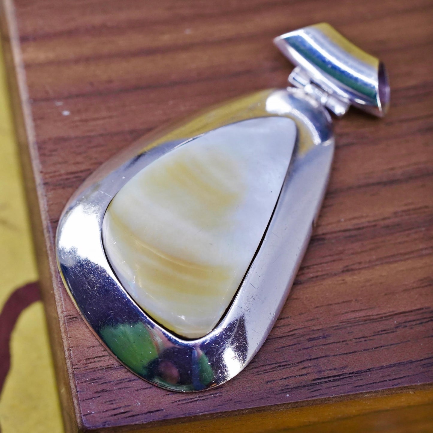Vintage JH Sterling 950 silver handmade pendant with mother of pearl inlay