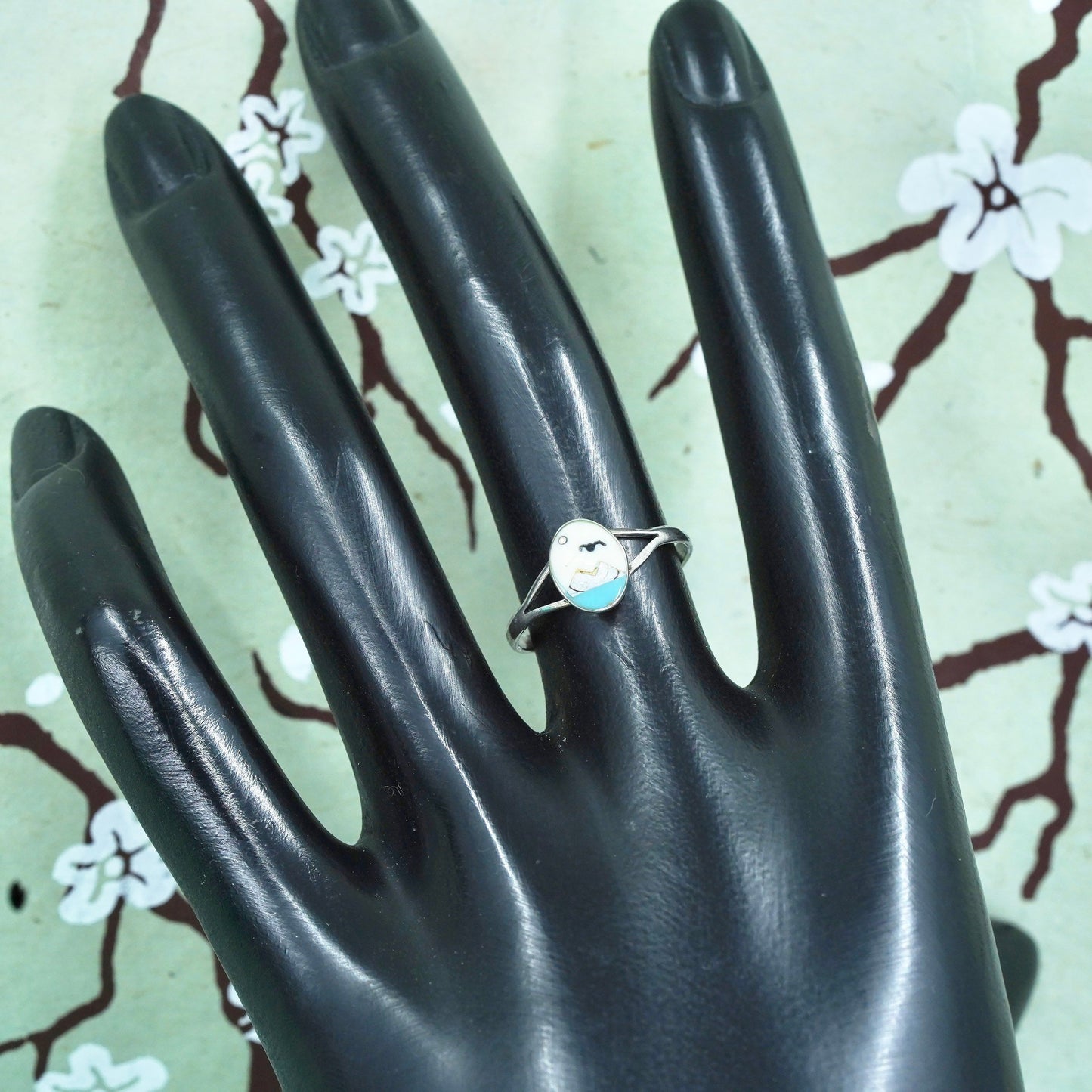 Size 6.75, Mexican Sterling silver ring, 925 silver stackable band landscape