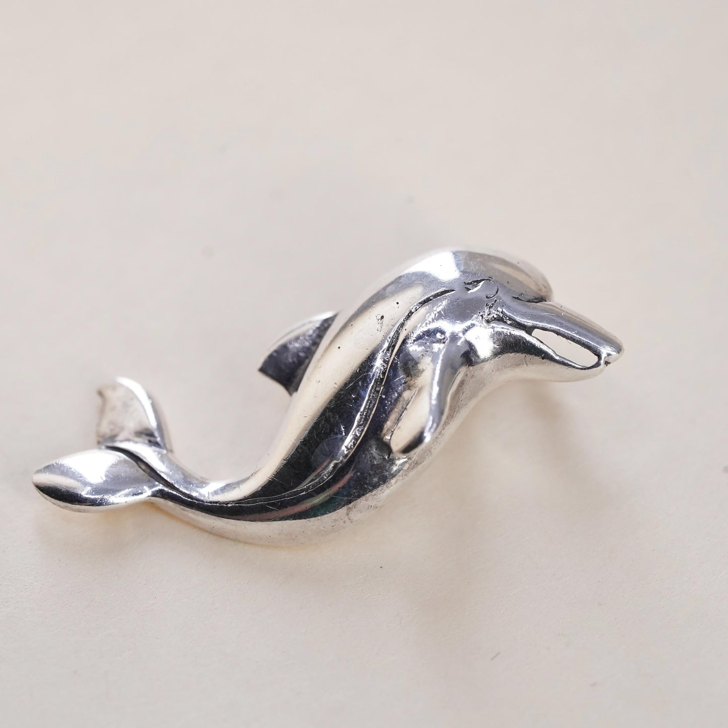 Vintage sterling silver dolphin pendant, 925 charm
