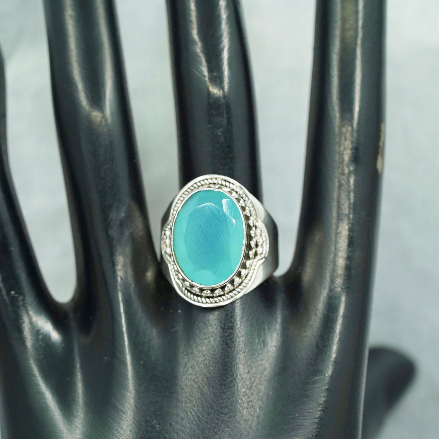 Size 10.25, vintage Sterling 925 silver handmade ring with Chalcedony