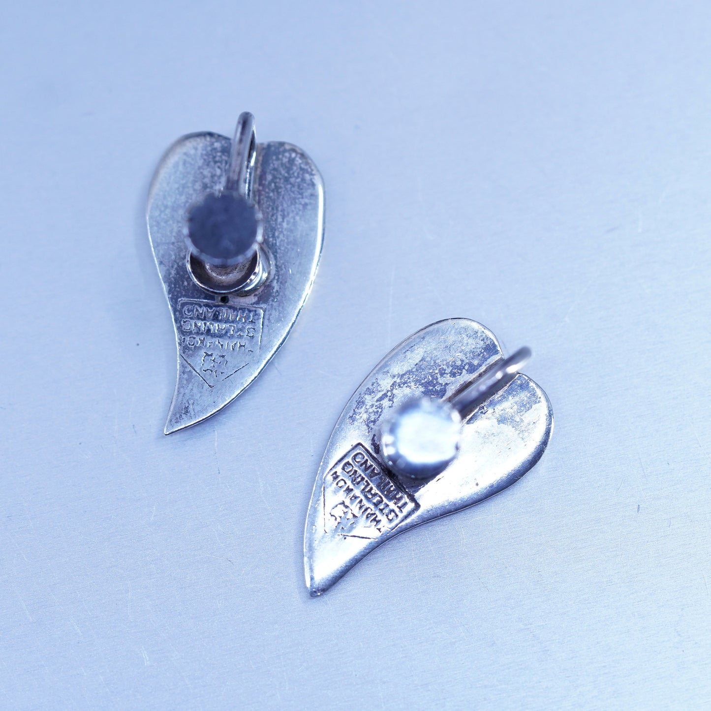 Vintage Siam sterling silver clip on earrings, 925 teardrop earrings, niello