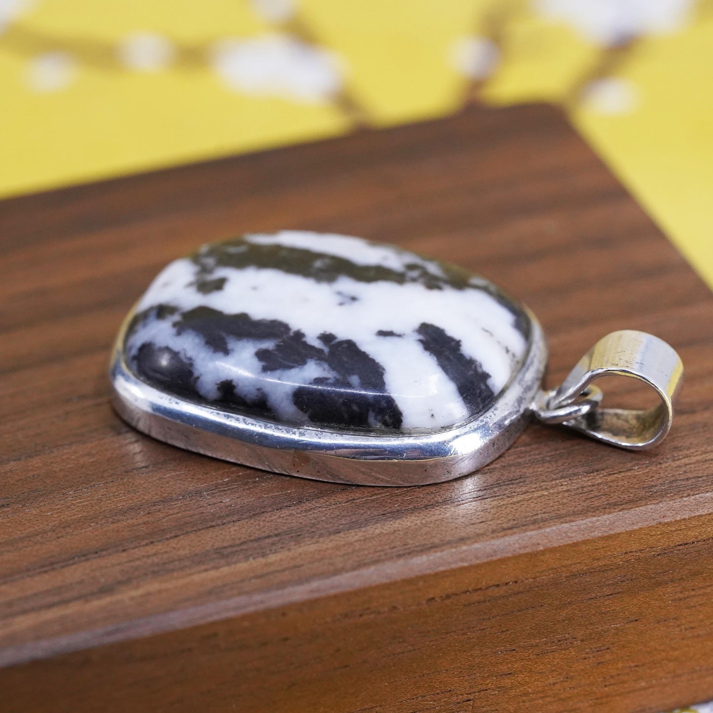 Vintage Sterling 925 silver handmade pendant with zebra marble