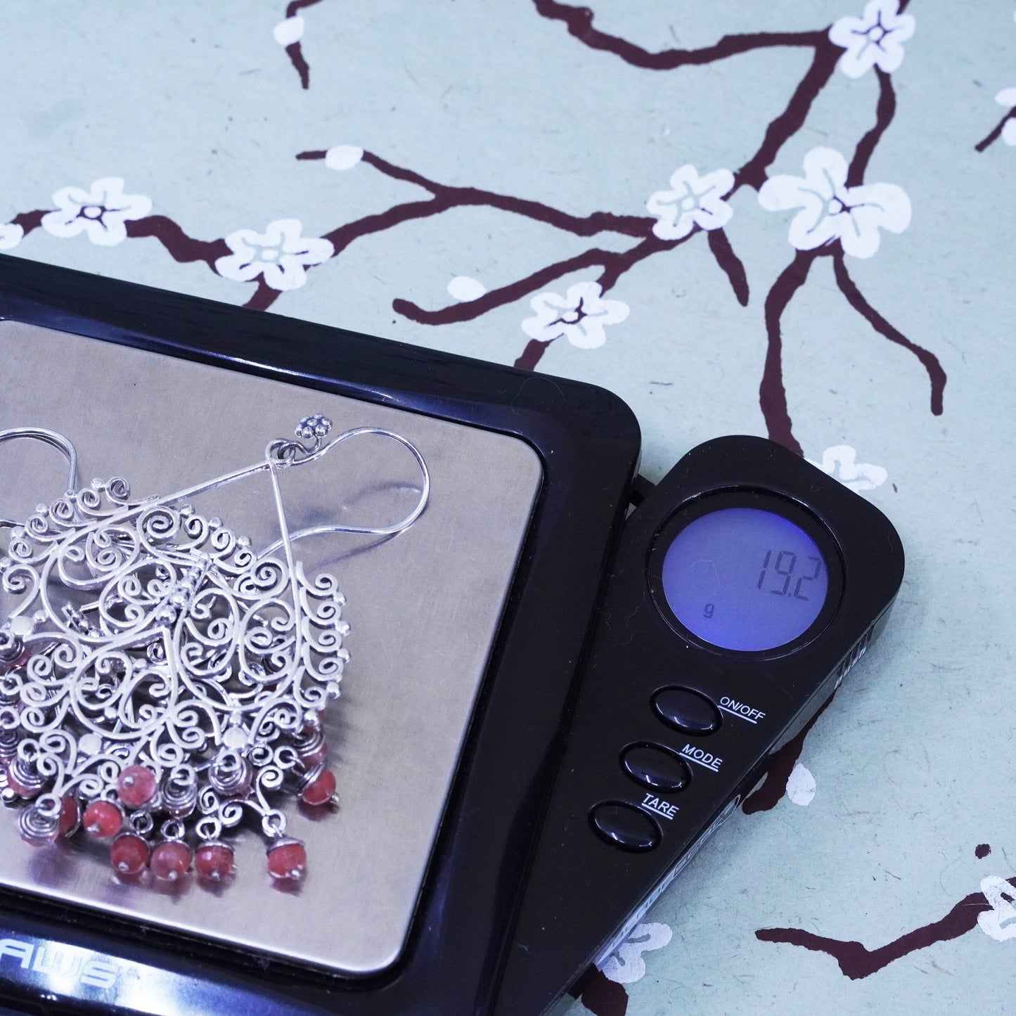 Sterling silver handmade huge earrings, 925 filigree swirly dangles rose quartz