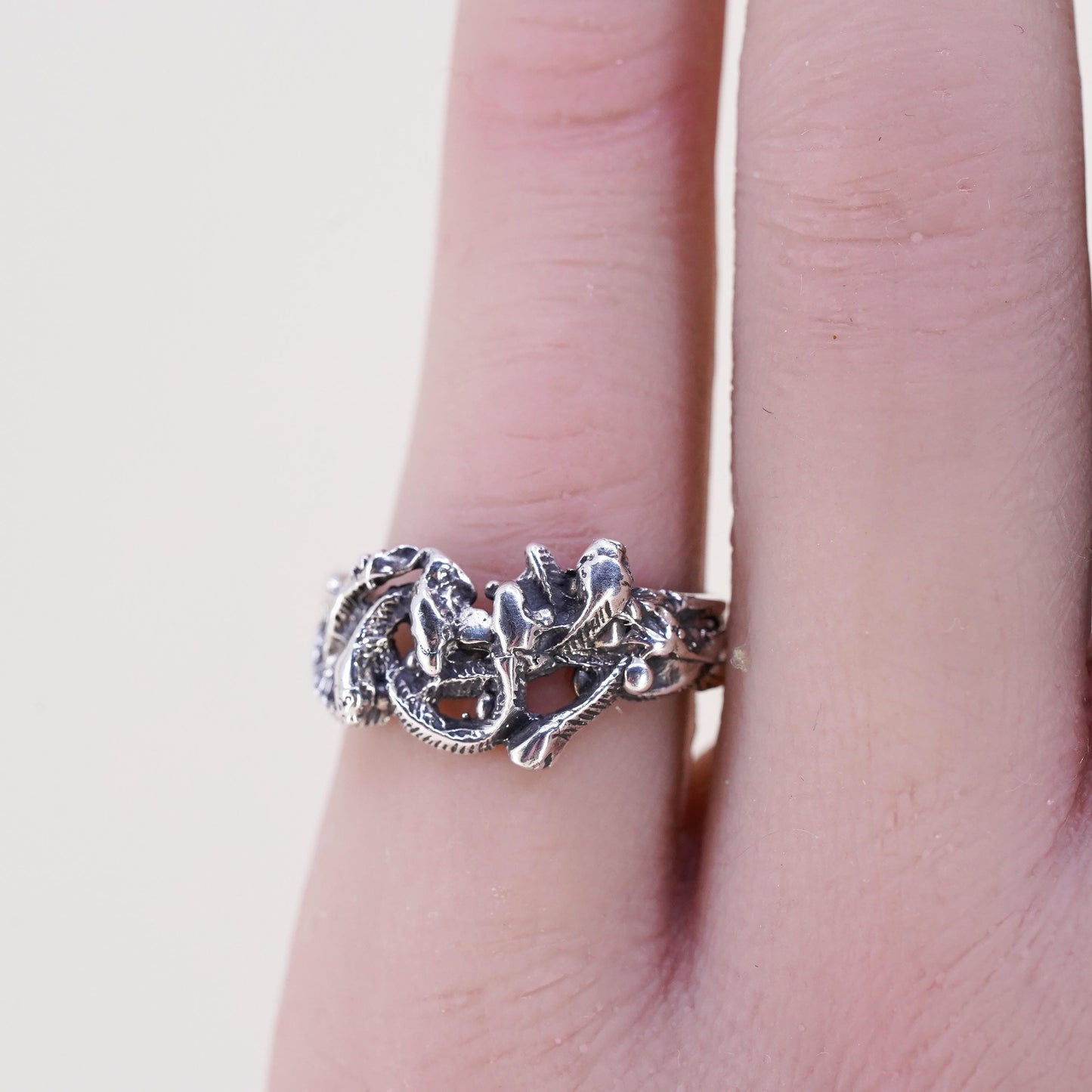Size 5, vintage Sterling silver handmade ring, 925 snake band