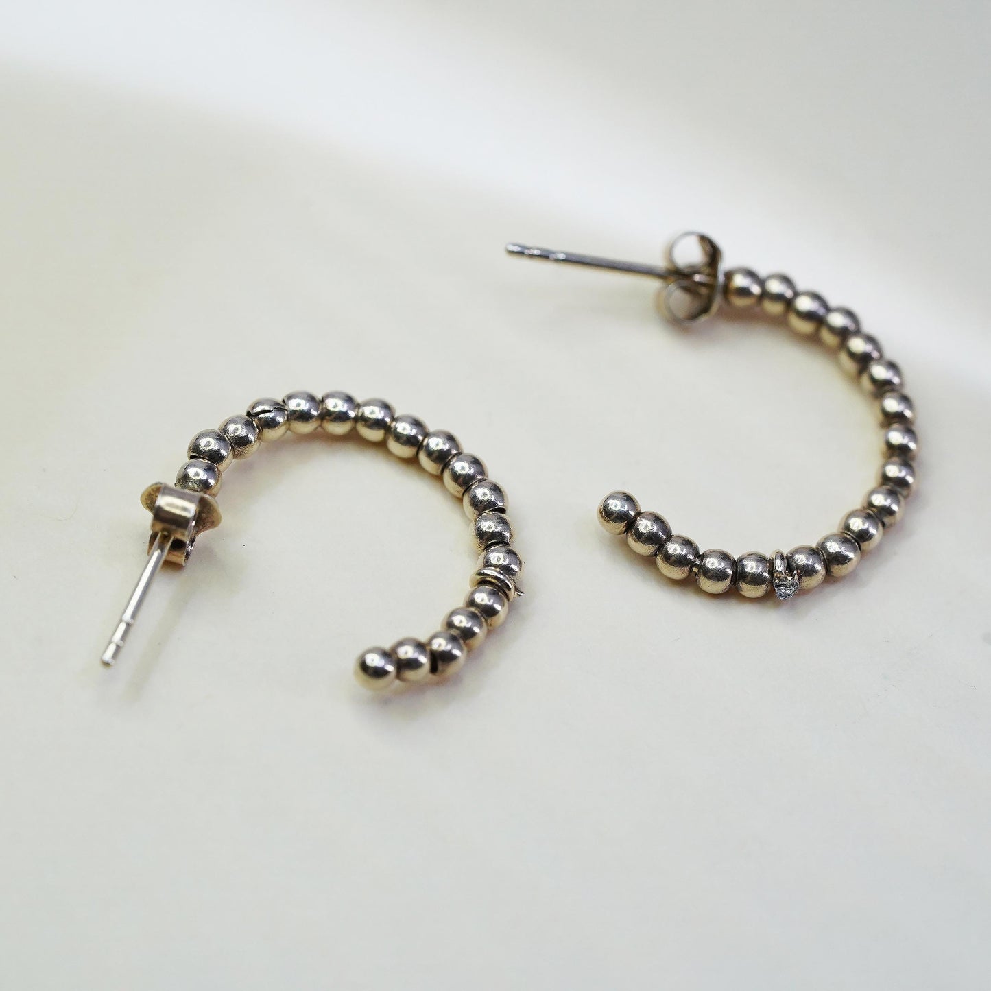 1", VTG yellow gold plated sterling 925 silver loop earrings, bead hoops huggie