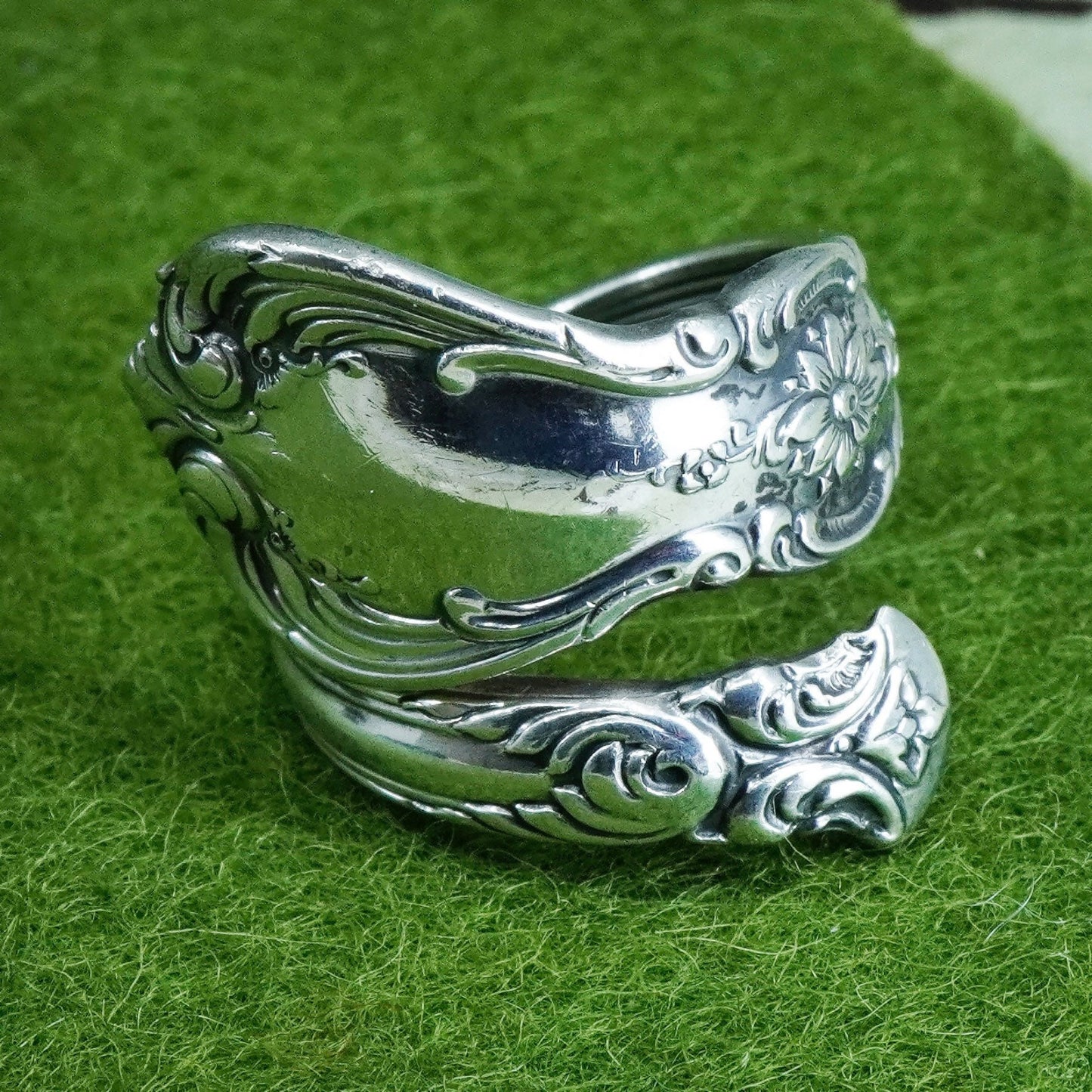 Size adjustable, Vintage Sterling 925 silver handmade spoon wrap ring