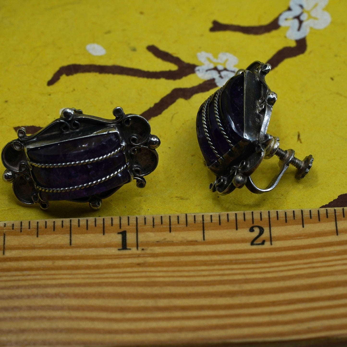 Vintage Mexico Sterling silver 925 handmade screw back earrings with amethyst