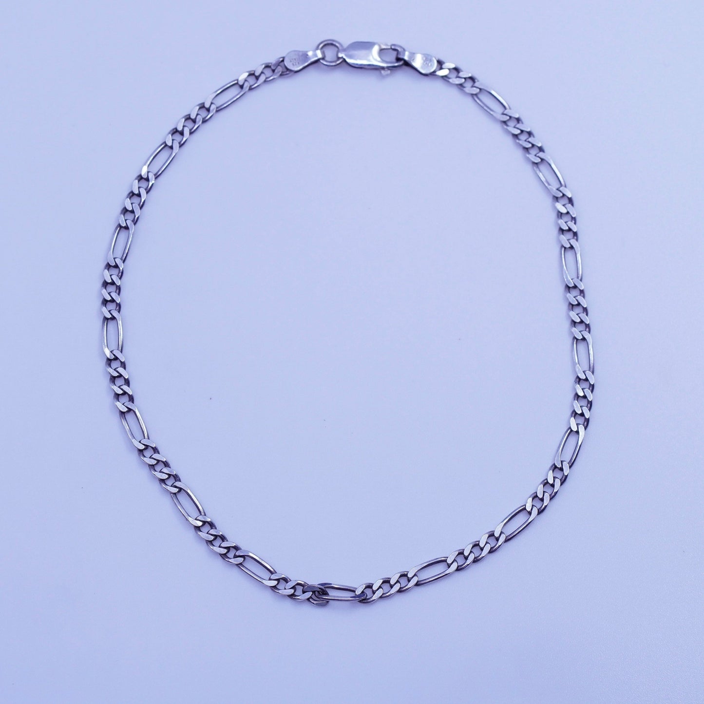 9.25”, 3mm, Vintage Italy Sterling 925 silver handmade bracelet, figaro chain
