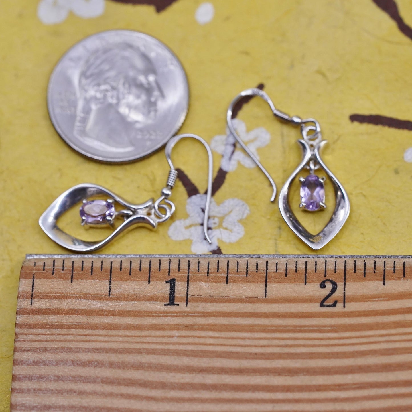 Vintage Sterling 925 silver handmade teardrop earrings with amethyst