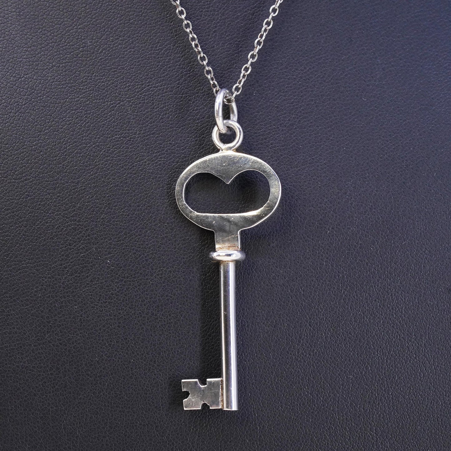 16”, vintage sterling silver handmade necklace, 925 circle chain key pendant